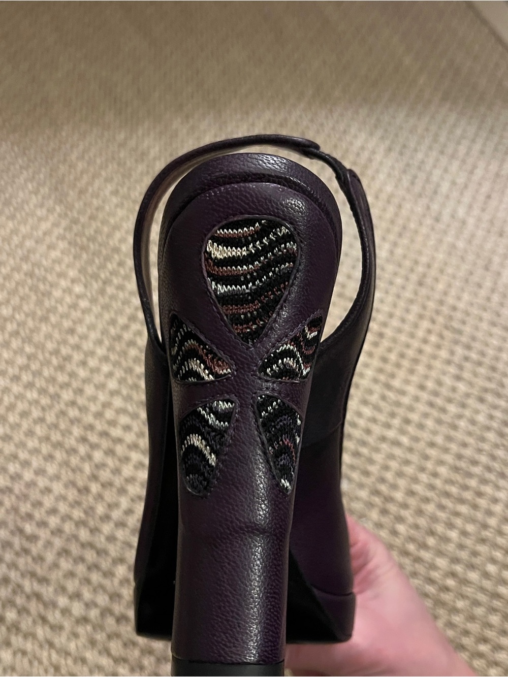 Missoni Purple Leather Block Heel Slingback Zigzag Chevron Knit - Picture 9 of 15